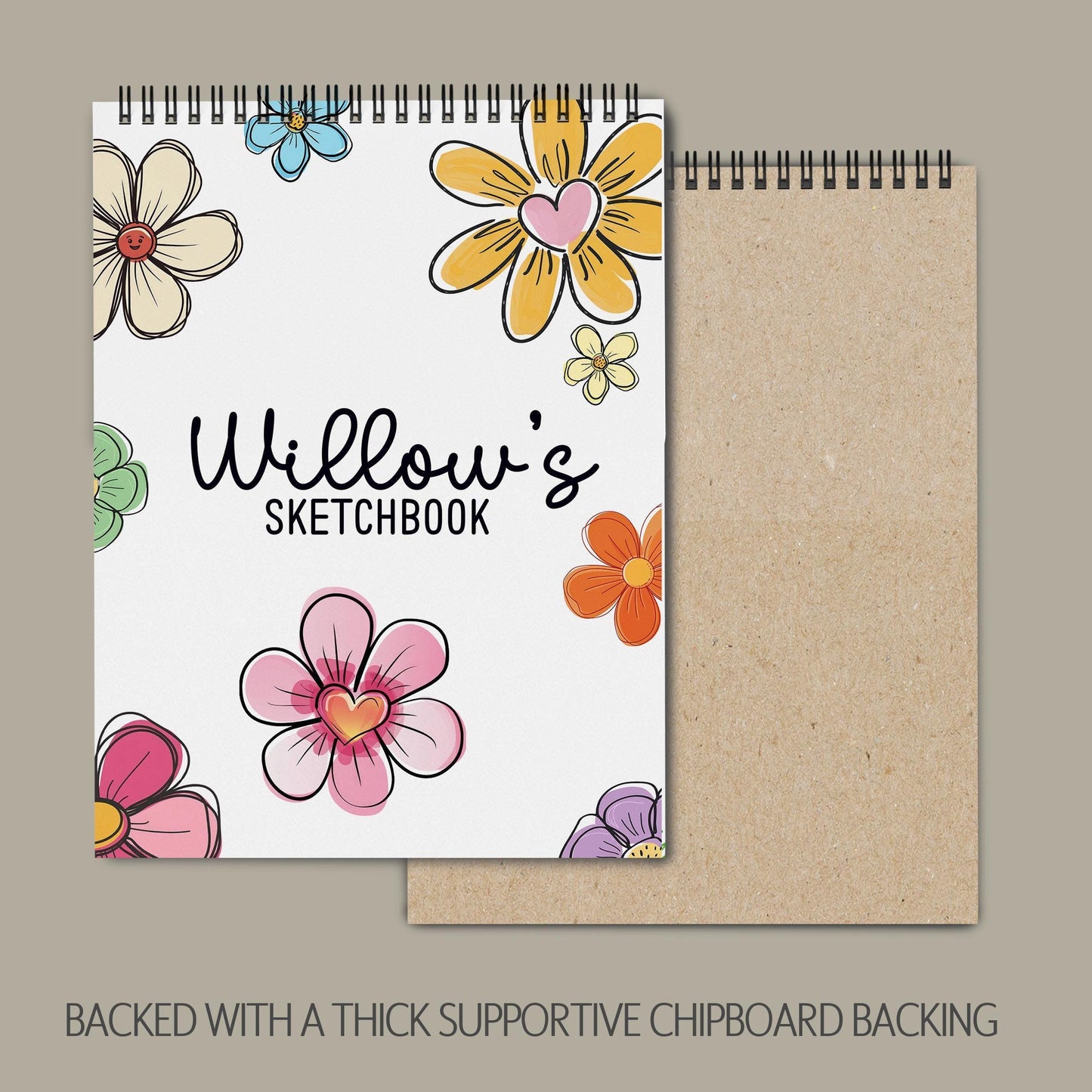 Personalized Sketchbook - Kids Drawing Pad With Custom Name & Flower Art Pad Gift