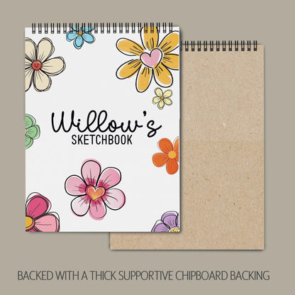 Personalized Sketchbook - Kids Drawing Pad With Custom Name & Flower Art Pad Gift
