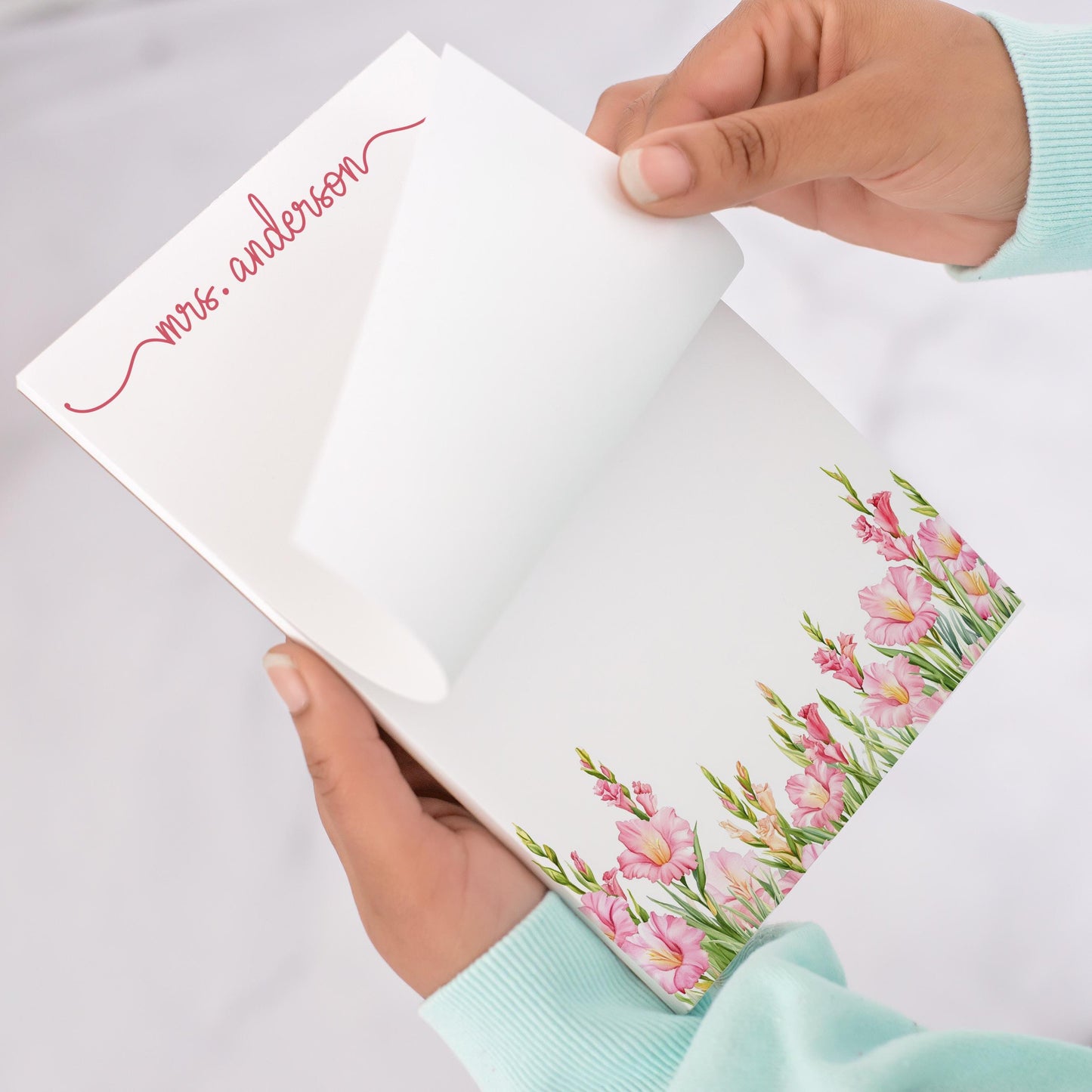 Personalized Notepad - Pink Wildflower Custom Name Note Pad | Floral Stationery Gift