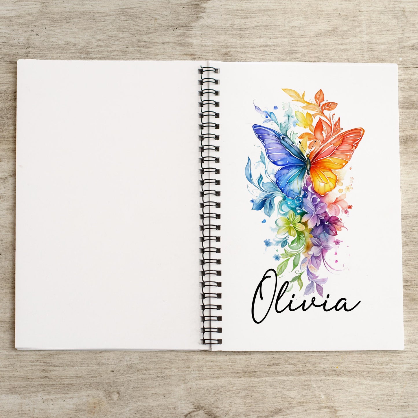 Personalized Notebook - Custom Rainbow Butterfly Spiral Bound Journal with Lined Pages