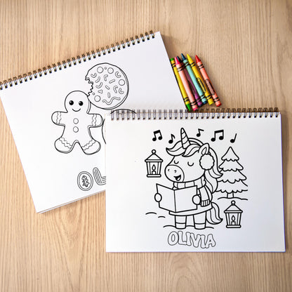Personalized Unicorn Coloring Book, Christmas Advent 11x8.5" Spiral