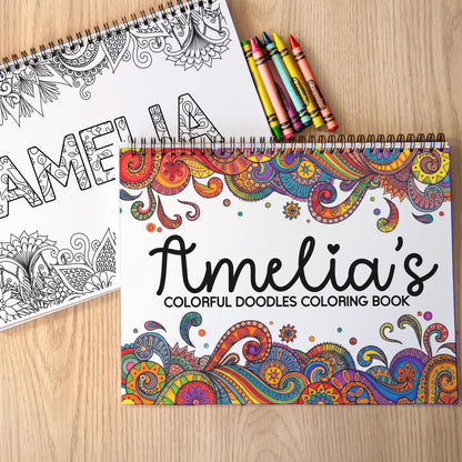 Personalized Coloring Book, 50 Pages, Spiral 11x8.5 Gift For Teens