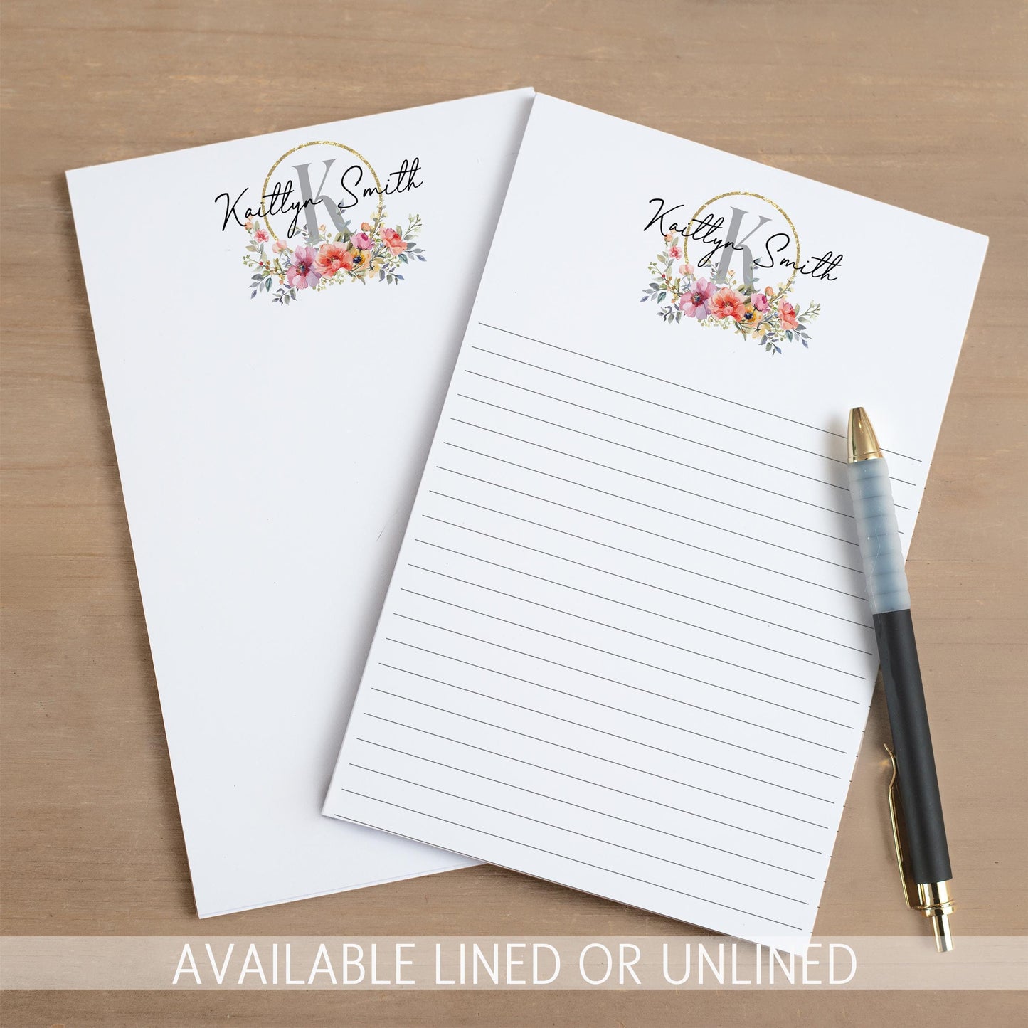 Personalized Notepad - Custom Name Notepad With Wildflower Garden Notes | Pretty Stationery Pad