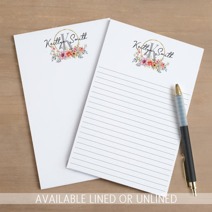 Personalized Notepad - Custom Name Notepad With Wildflower Garden Notes | Pretty Stationery Pad