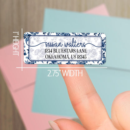 Personalized Address Labels - Blue Floral Return Address Stickers | Water Resistant, Smudge Proof