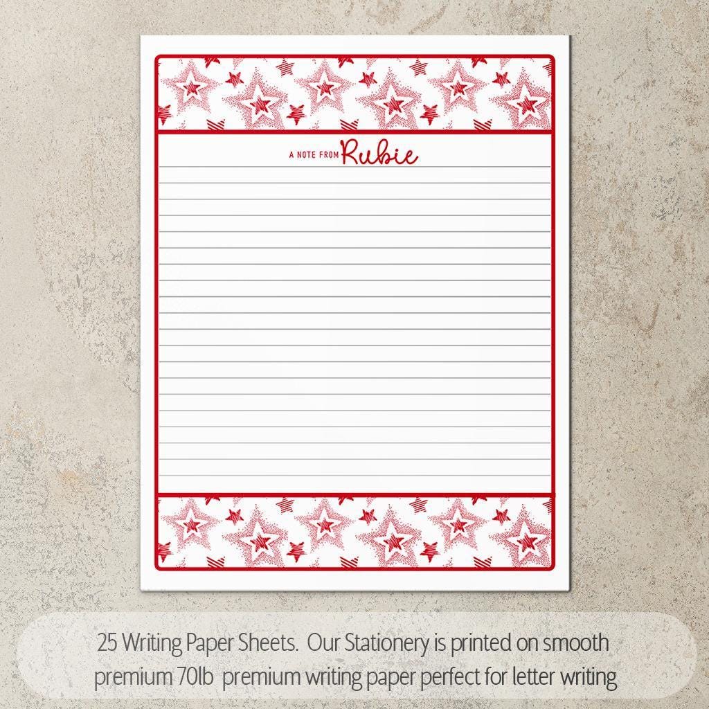 Personalized Stationery Set - Girls Star Letter Writing Set with Notebook and Pen