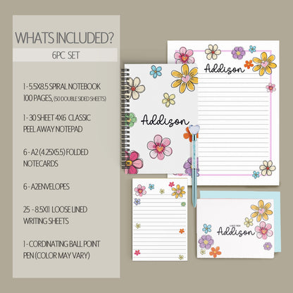 Personalized Stationery Set – Kids Letter Writing Kit With Floral Notepads & Envelopes