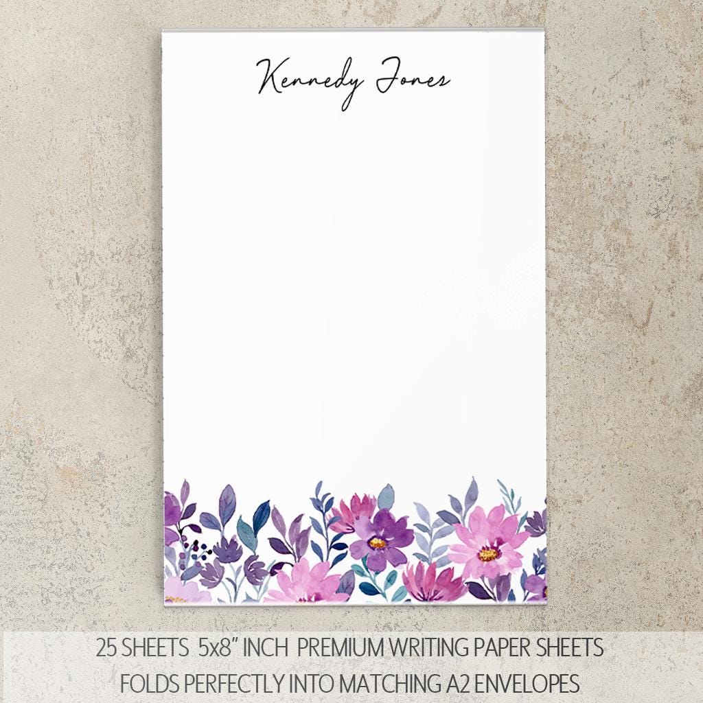 Personalized Stationery Set – Floral Writing Paper Envelopes & Notecards with Pen Gift