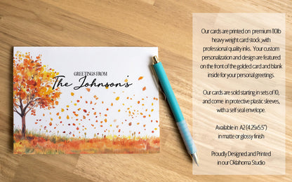 Personalized Note Cards - Custom Name Notecards | Autumn Leaves Cards with Envelopes