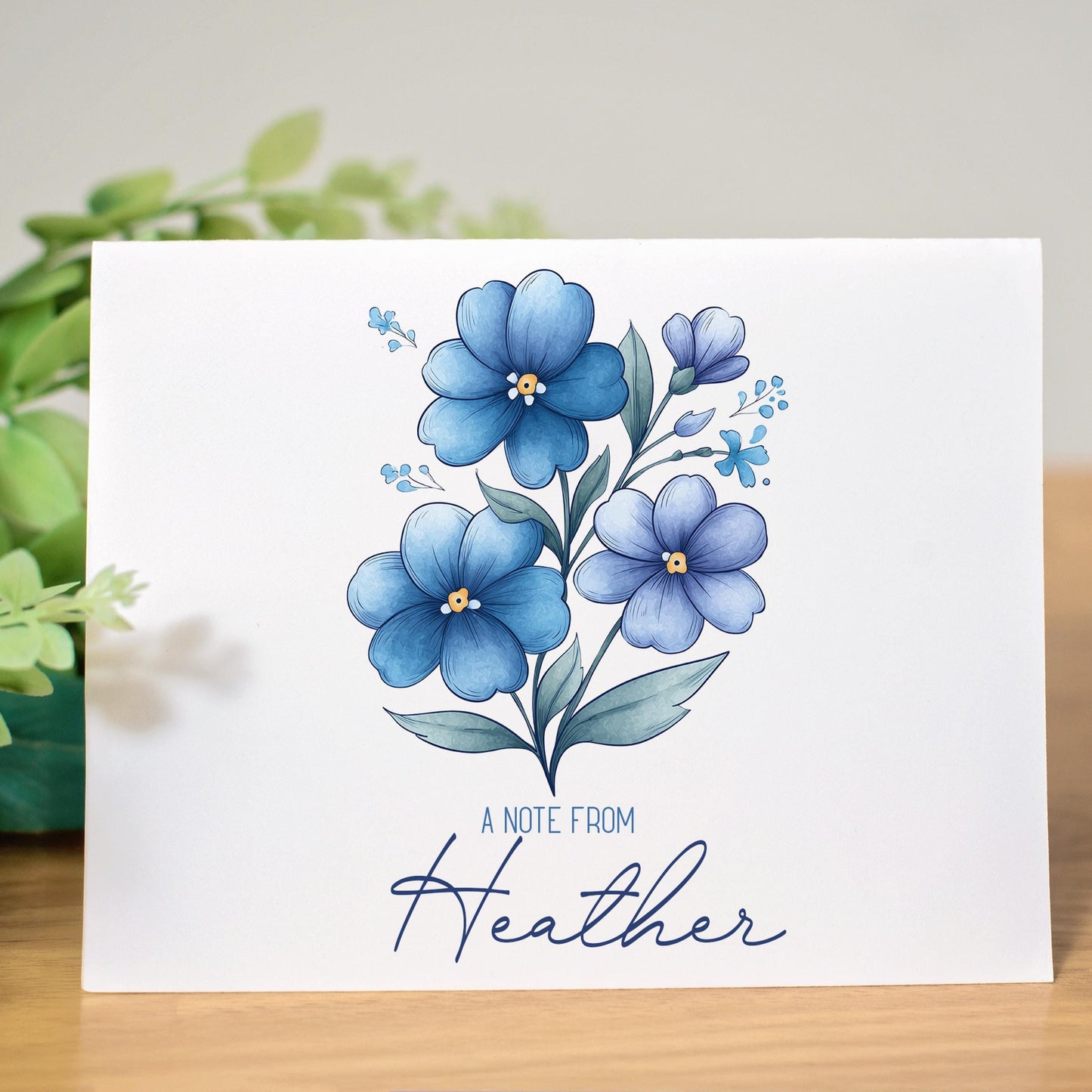 Personalized Note Cards – Blue Wildflower Floral Thank You Notes with Matching Envelopes