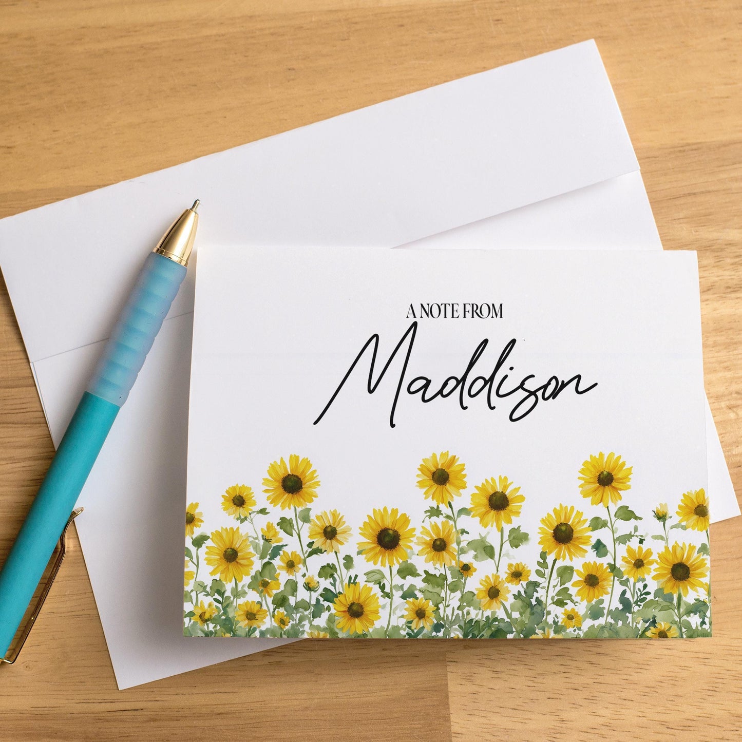 Personalized Note Cards - Sunflower Floral Thank You Cards Set with Custom Envelopes