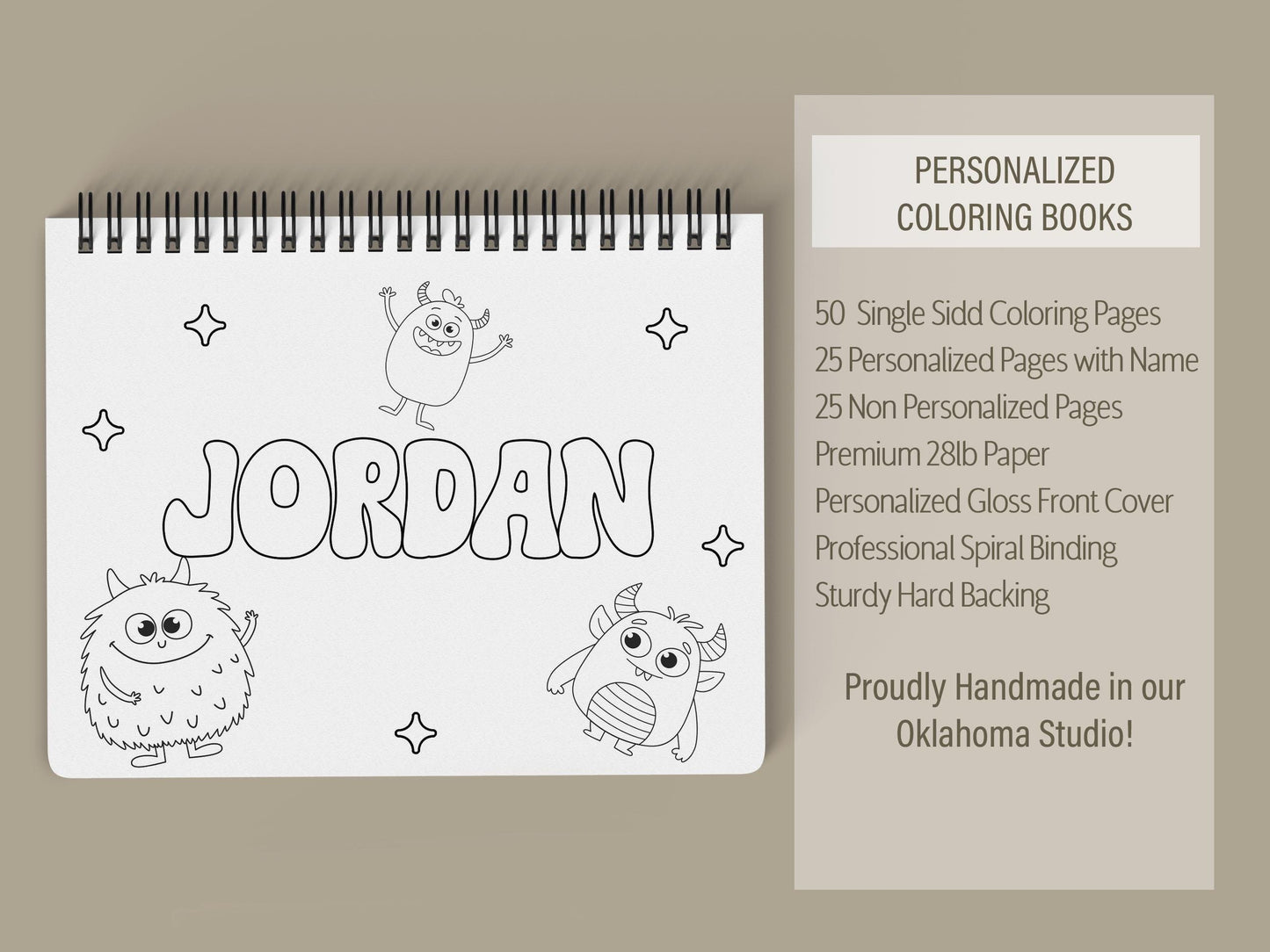 Personalized Coloring Book - Custom Kids Coloring Book With Name & Cute Monster Activity