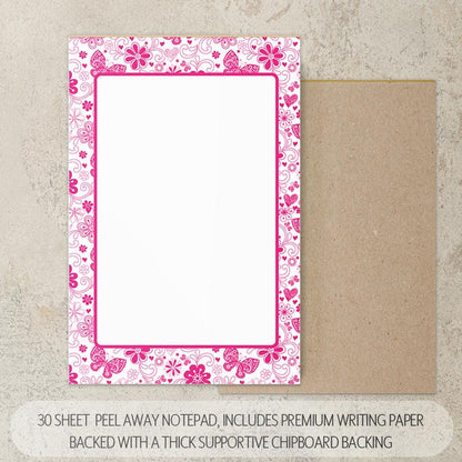 Personalized Stationery Set - Girls Butterfly Letter Writing Set with Spiral Notebook & Pen