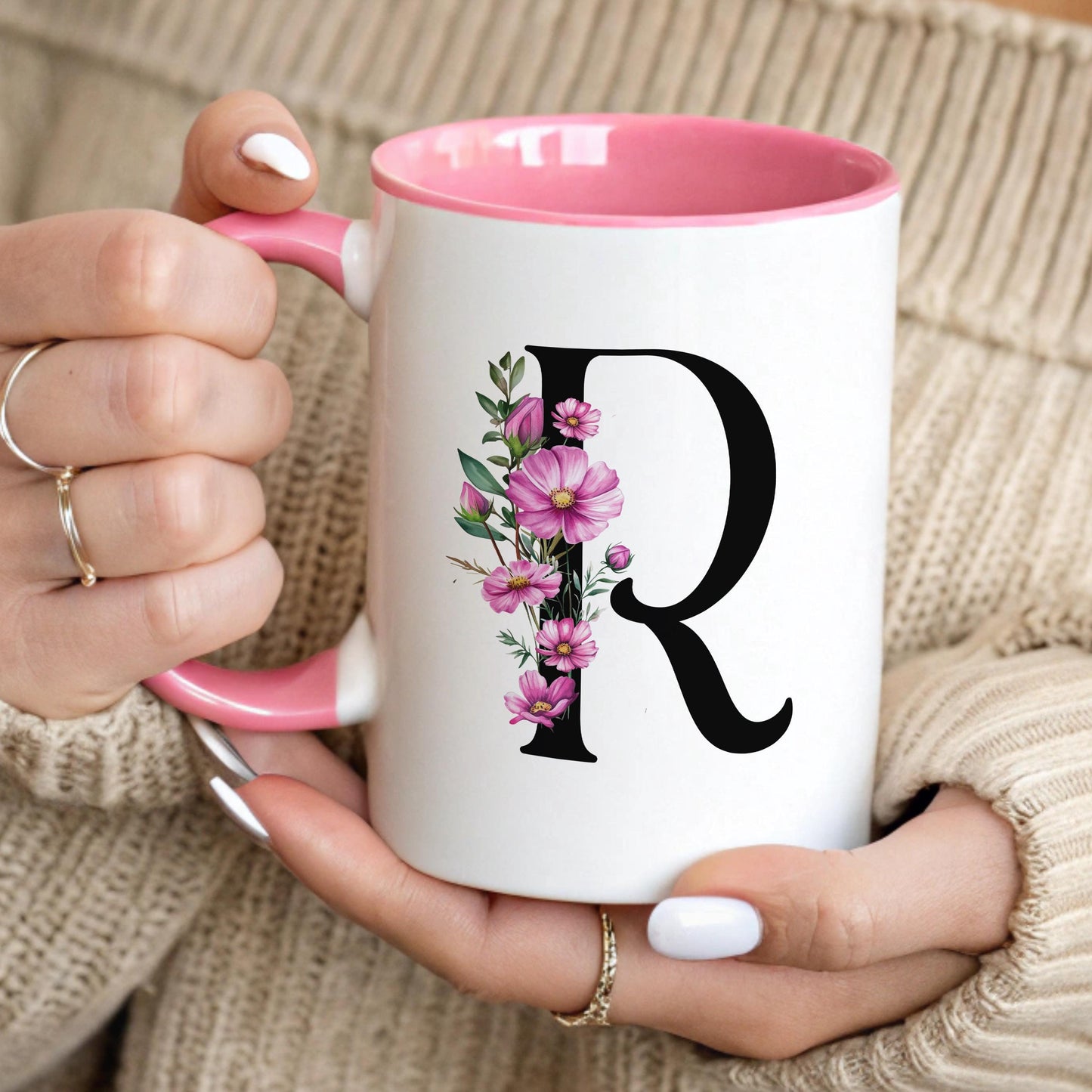 Custom Birth Flower Mug - Personalized Monogram Initial Coffee Cup | Birth Month Gift