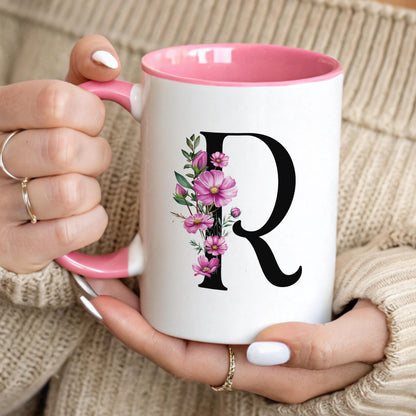 Custom Birth Flower Mug - Personalized Monogram Initial Coffee Cup | Birth Month Gift