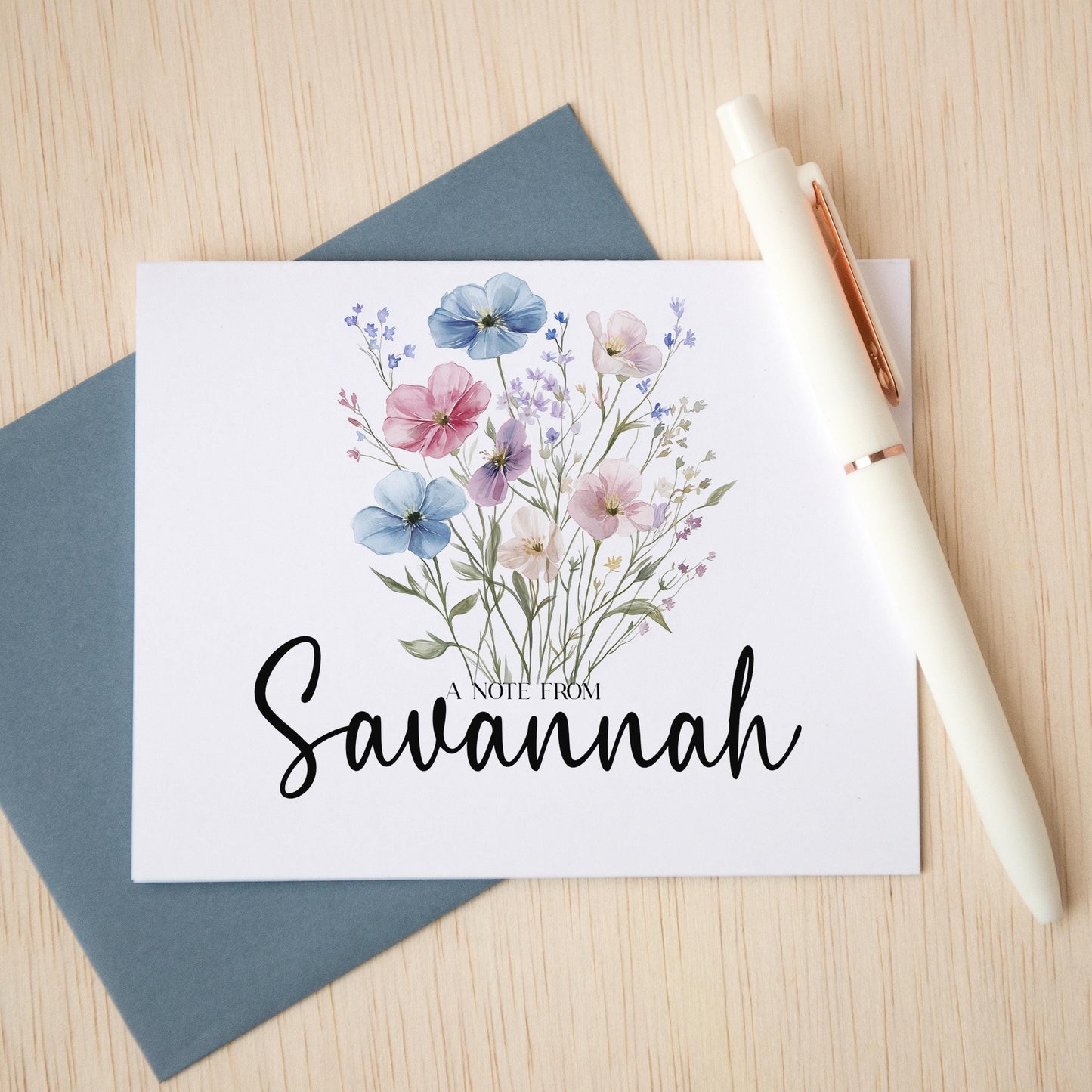 Personalized Note Cards – Wildflower Stationery Set of 10 Cards with Custom Envelope Colors