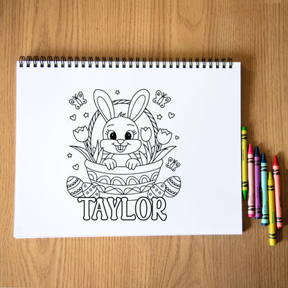 Personalized Easter Coloring Book - Custom Kids Art Activity With Bunny Pages