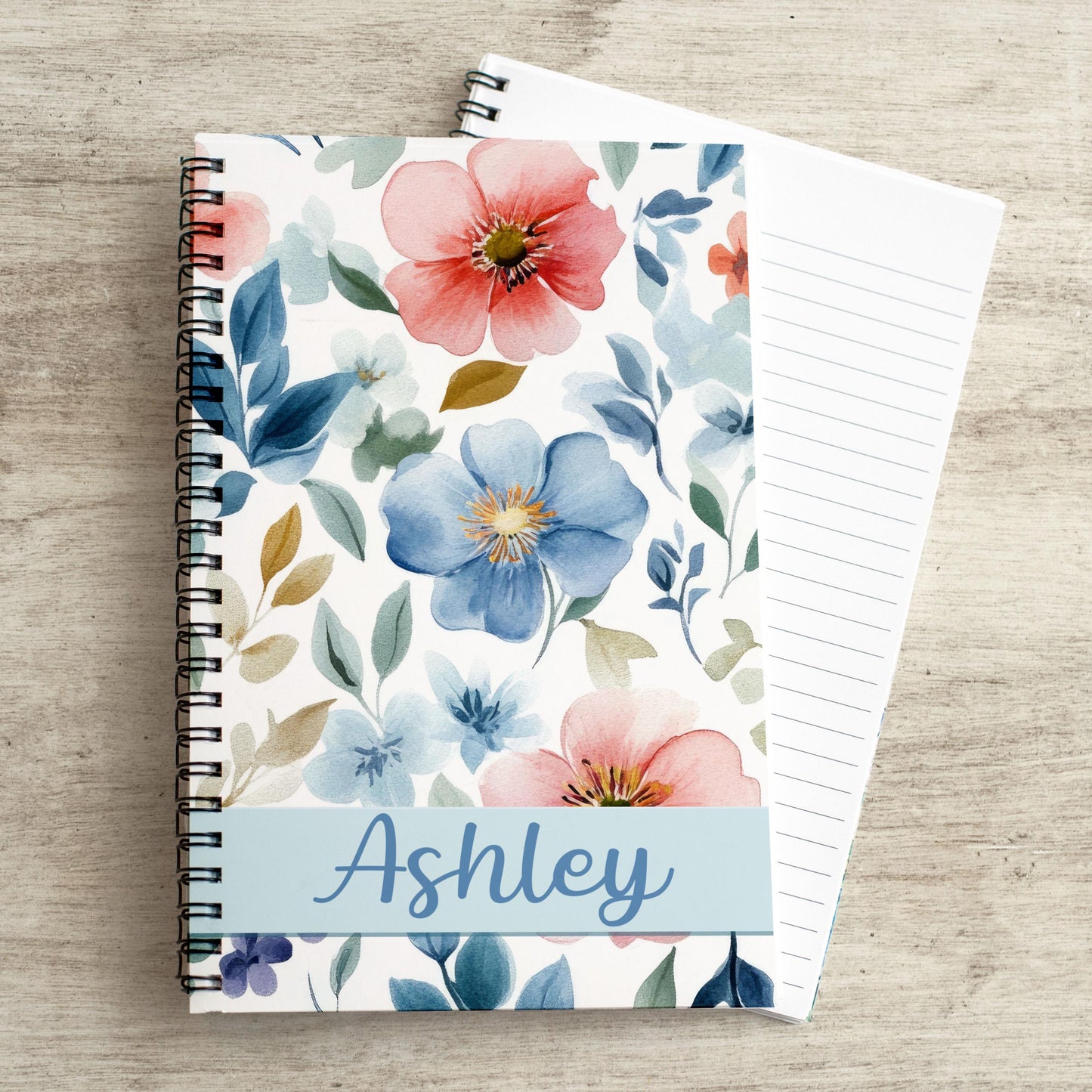 Personalized Notebook - Custom Wildflower Journal | Blue Floral Spiral Bound Journal