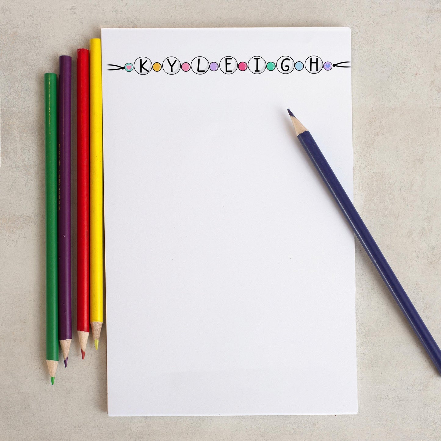 Personalized Girls Notepad – Custom Name Notepad with Kandi Bracelet Style for Back to School Gifts