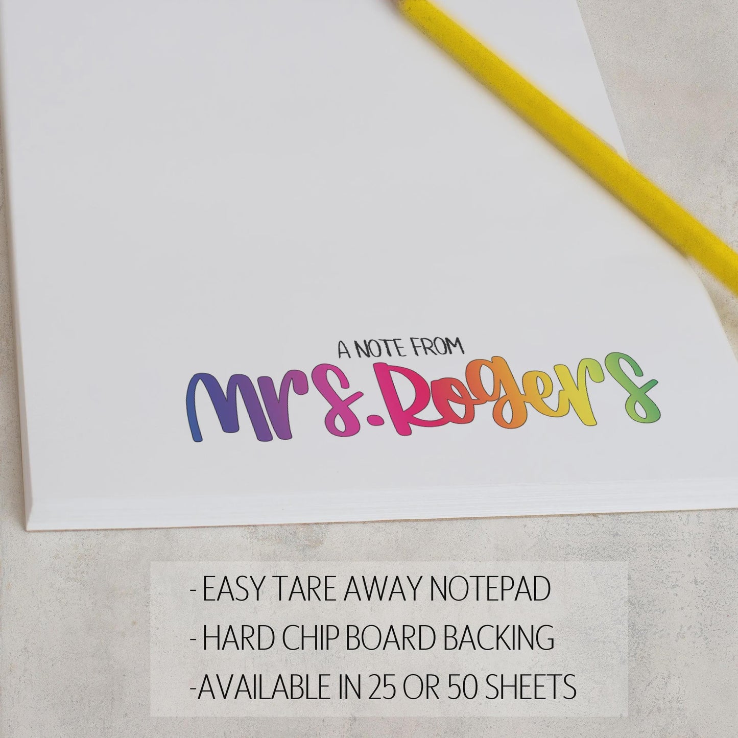 Personalized Teacher Notepad - Custom Name Notes | Rainbow Classroom Gift