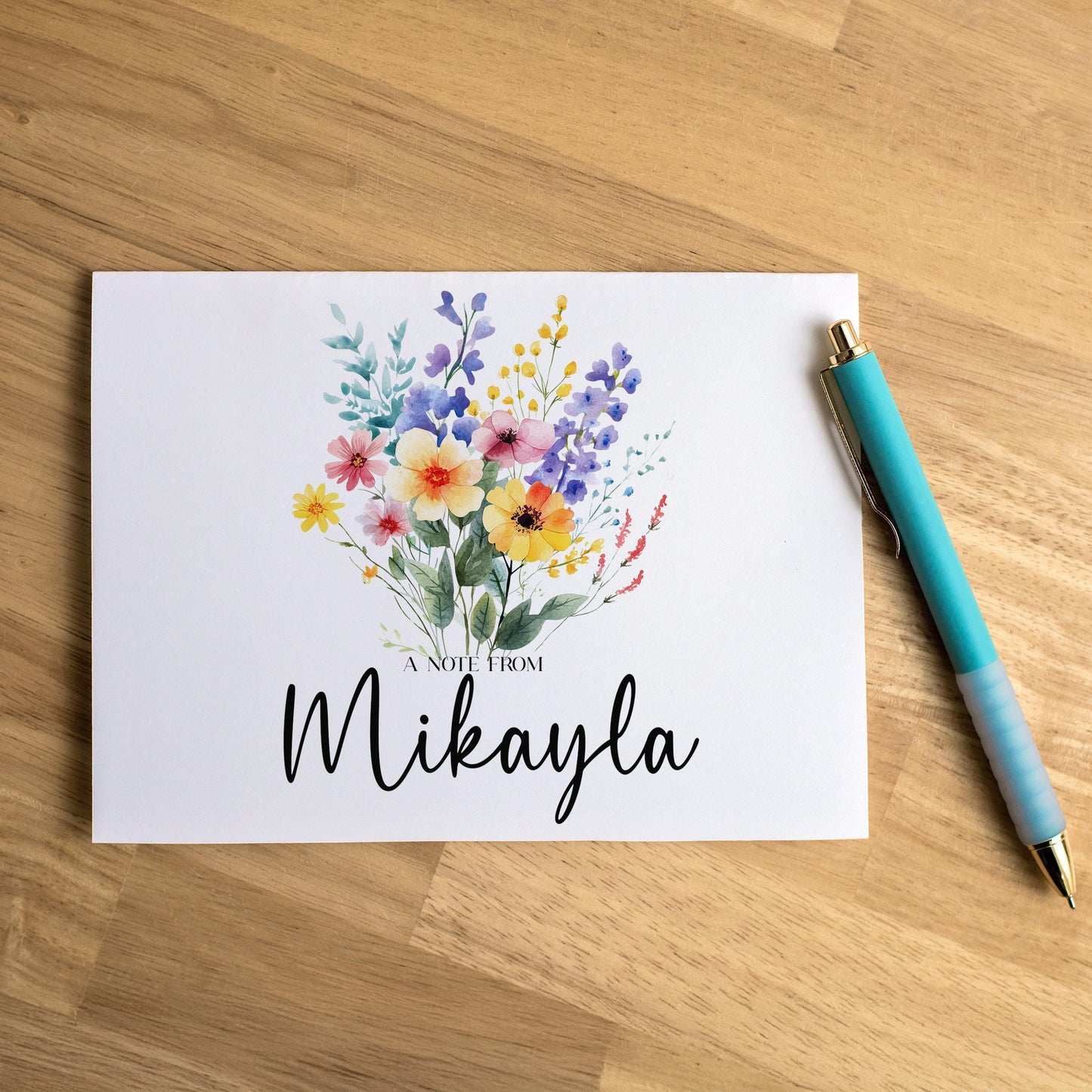 Personalized Note Cards – Custom Name Notecards with Wildflower Floral Folded Greeting Cards
