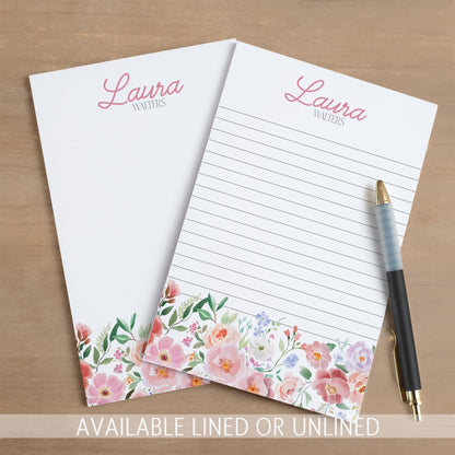 Personalized Flower Notepad – Custom Name Notepads | Pink Floral Garden Stationery Gift