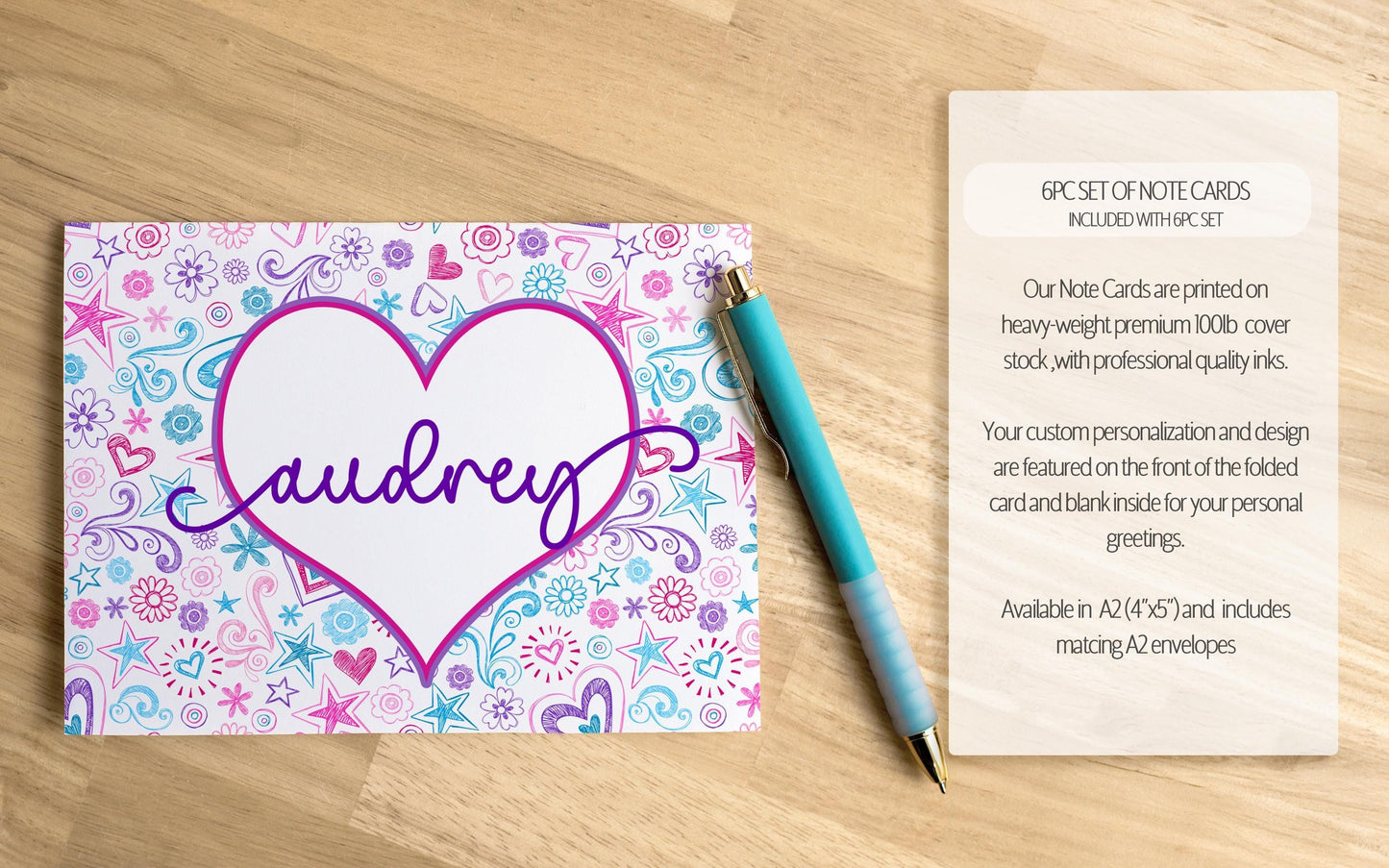 Personalized Stationery Set - Premium Letter Writing Sets with Glitter Ballpoint Pen & Notepad