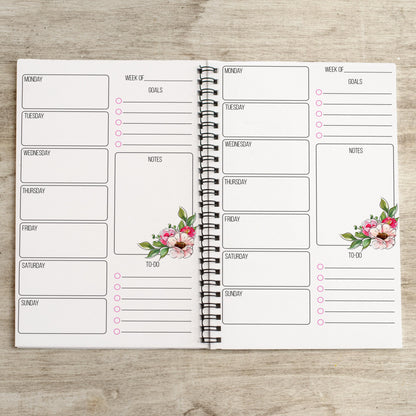 Personalized Weekly Planner | Boho Floral Spiral Bound Notebook With Name & Gift