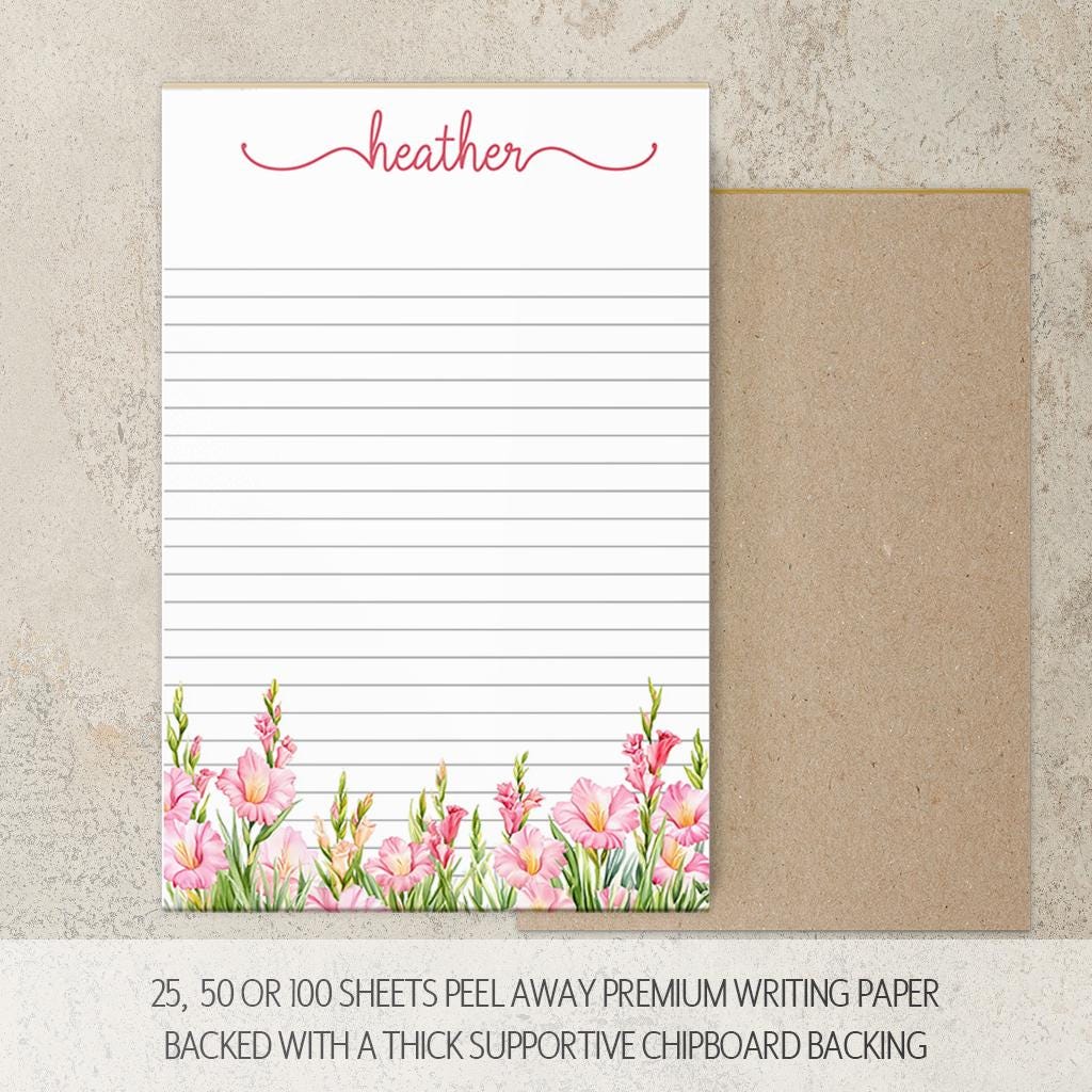 Personalized Notepad - Pink Wildflower Custom Name Note Pad | Floral Stationery Gift