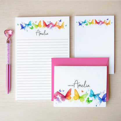 Personalized Stationery Set - Rainbow Butterfly Letter Writing Sets with Premium Paper & Self-Seal Envelopes