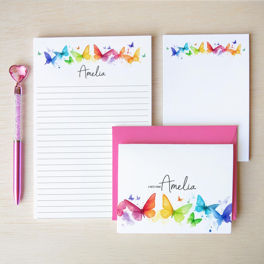 Personalized Stationery Set - Rainbow Butterfly Letter Writing Sets with Premium Paper & Self-Seal Envelopes