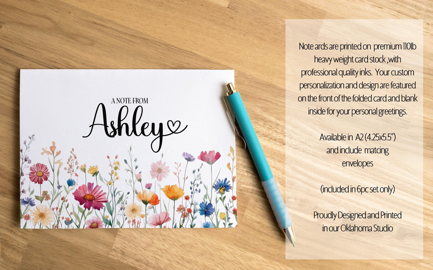 Personalized Stationery Set - Floral Stationery Kit With Spiral Notebook & Lined Writing Sheets