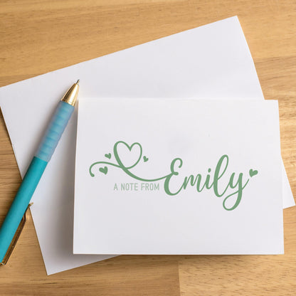 Personalized Note Cards - Custom Stationery Set with Heart Folded Thank You Cards & Envelopes