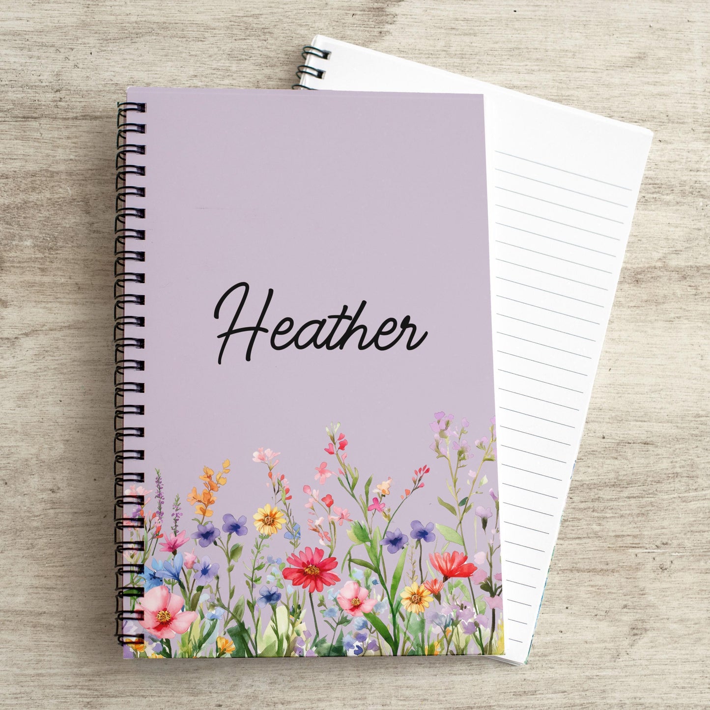 Personalized Spiral Notebook - Custom Wildflower Journal With 100 Pages, Floral Sketchbook Gift