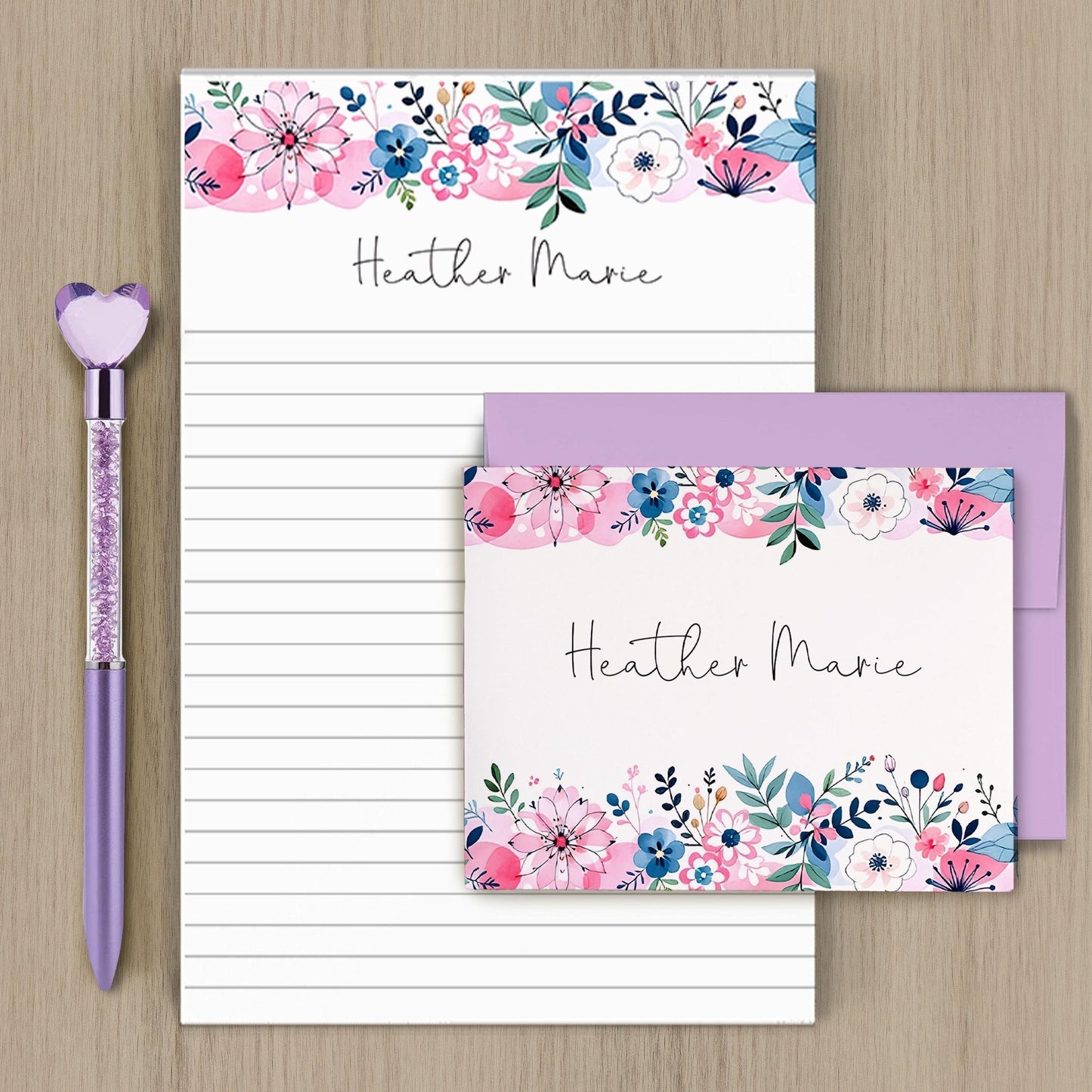 Personalized Stationery Set - Wildflower Print Paper & Colorful Floral Writing Kit