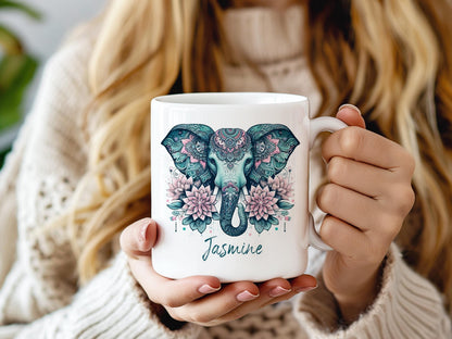 Personalized Elephant Mug - Custom Coffee Cup for Elephant Lovers Gift | Microwave Safe Ceramic