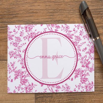 Personalized Note Cards - Custom Folded Notecards Set with Pink Chinoiserie Design & Matching Envelopes