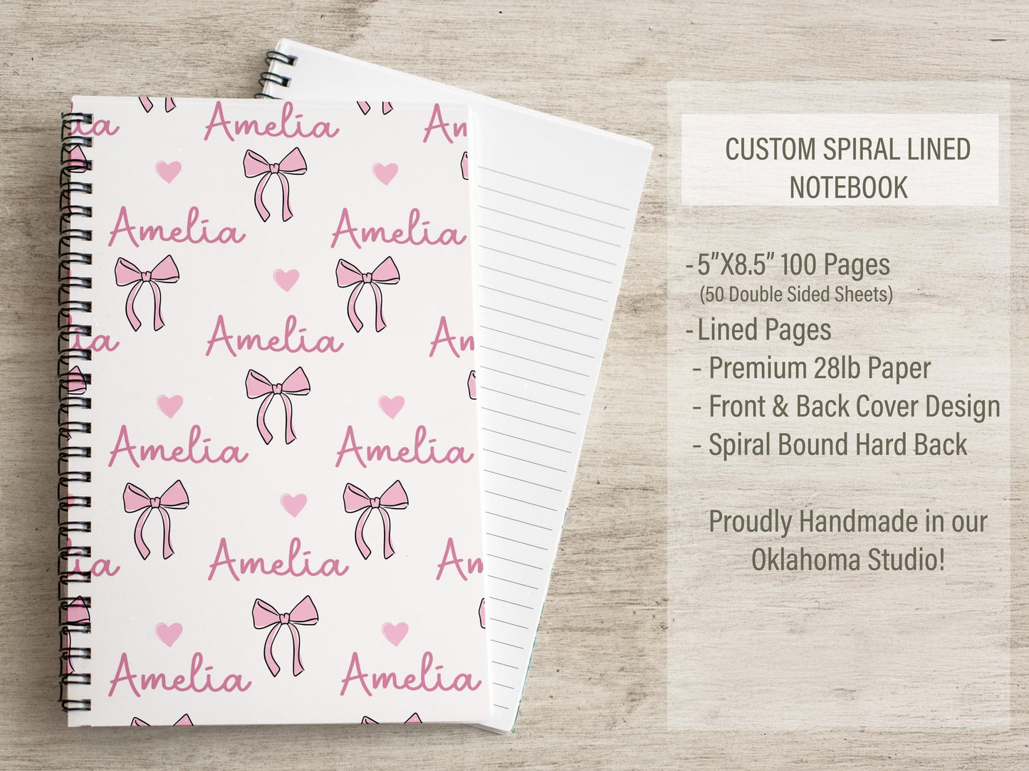 Personalized Stationery Set - Kids Letter Writing Kit with Pink Bow Notebook & Notepad