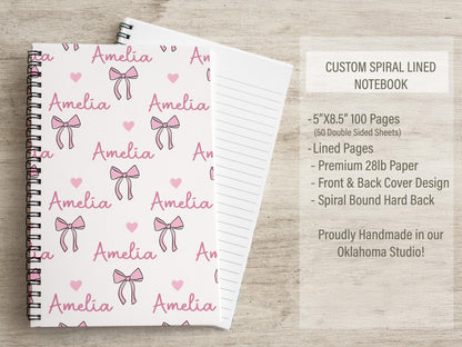 Personalized Stationery Set - Kids Letter Writing Kit with Pink Bow Notebook & Notepad