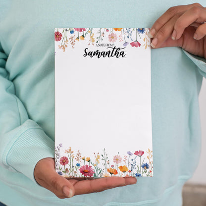 Personalized Notepad - Custom Wildflower Notepads With Pretty Flower Garden Design