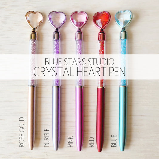 Crystal Heart Glitter Ballpoint Pen - Retractable Ink Pens