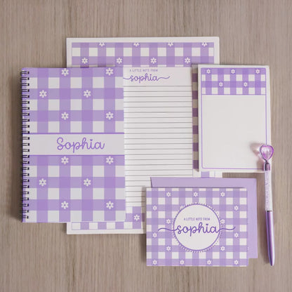 Personalized Stationery Set - Kids Letter Writing Kit with Flower Notebook & Pen