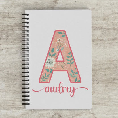 Personalized Womens Notebook - Custom Monogram Journal With Coral Teal Floral Design
