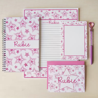 Personalized Stationery Set - Girls Star Letter Writing Set with Notebook and Pen