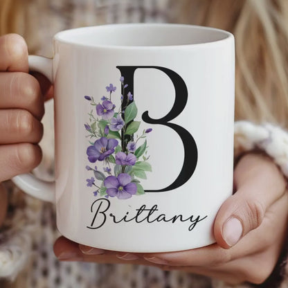 Custom Birth Flower Mug – Personalized Rose Flower Cup | Monogram Initial & Birthday Gift