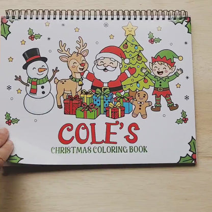 Personalized Christmas Coloring Book 50 Pages, Spiral 11x8.5 Gift