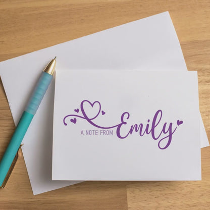 Personalized Note Cards - Custom Stationery Set with Heart Folded Thank You Cards & Envelopes
