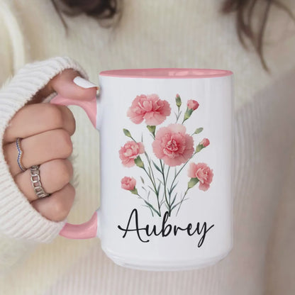 Custom Birth Flower Mug - Personalized Monogram Name Coffee Cup | Ceramic, Microwave Safe