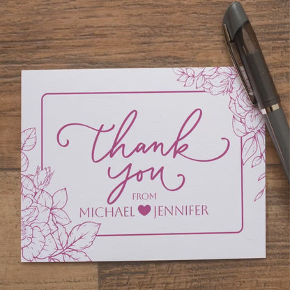 Personalized Wedding Thank You Cards – Floral Folded Cards with Matching Envelopes